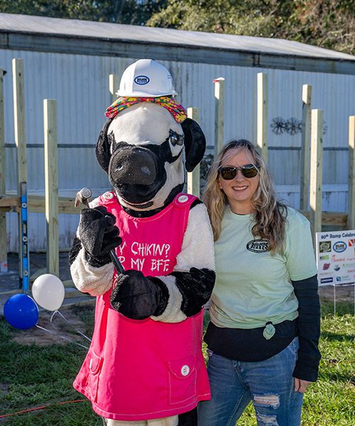 volunteer with mascot